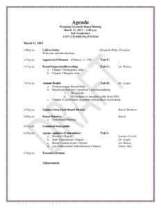 Agenda Wyoming Livestock Board Meeting March 11, 2013 ~ 1:00 p.m. Tele ConferencePin # March 11, 2013