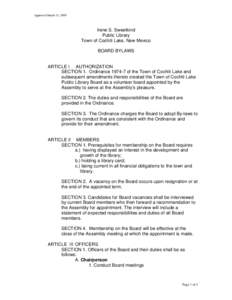 Approved March 31, 2009  Irene S. Sweetkind Public Library Town of Cochiti Lake, New Mexico BOARD BYLAWS