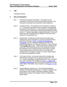 The University of Texas System Rules and Regulations of the Board of Regents 1.  Series: 70201