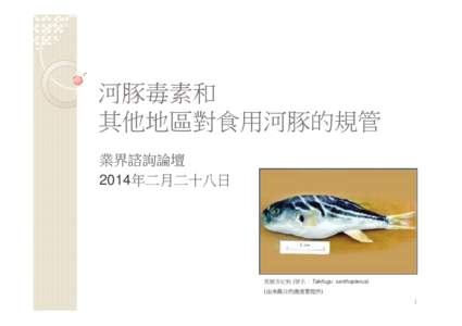 河豚毒素和 其他地區對食用河豚的規管 業界諮詢論壇 2014年二月二十八日  黃鰭多紀魨 (學名：Takifugu xanthopterus)