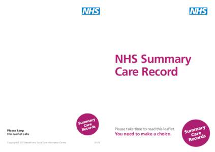 NHS Summary Care Record Please take time to read this leaflet.  Please keep