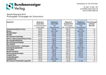 Zeitschriftenpreise inkl. Online-Archive