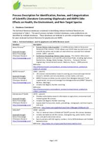 Process Description for Identification, Review, and Categorization of Scientific Literature Concerning Glyphosate and AMPA SideEffects on Health, the Environment, and Non-Target Species 1. Databases Considered The techni