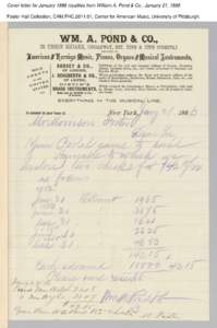 Cover letter for January 1886 royalties from William A. Pond & Co., January 21, 1886 Foster Hall Collection, CAM.FHC[removed], Center for American Music, University of Pittsburgh. 
