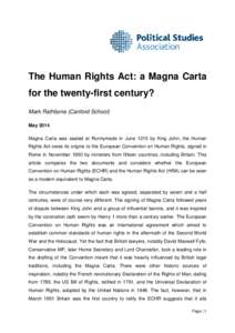 Microsoft Word - Rathbone Essay Human Rights Act and Magna Carta.doc
