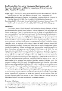 The Threat of the Non-native Neotropical Rust Puccinia psidii to Hawaiian Biodiversity and Native Ecosystems: A Case Example of the Need for Prevention Lloyd Loope, U.S. Geological Survey, Pacific Island Ecosystems Resea