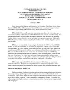 Statement of Elaine F. Davies, Deputy Director, Office of Emergency and Remedial Response, USEPA, Before the committee on Commerce, Science, and Transportation United States Senate, January 9, 2003