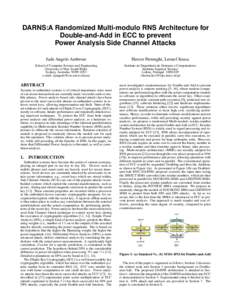 DARNS:A Randomized Multi-modulo RNS Architecture for Double-and-Add in ECC to prevent Power Analysis Side Channel Attacks Jude Angelo Ambrose  Hector Pettenghi, Leonel Sousa
