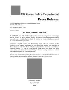 EGPD Press Release - At Risk Missing Person - Charlesetta Campbell