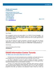 www.daad.org  DAAD Information Centre Toronto c/o Munk Centre for International Studies North Side, Room 207 University of Toronto