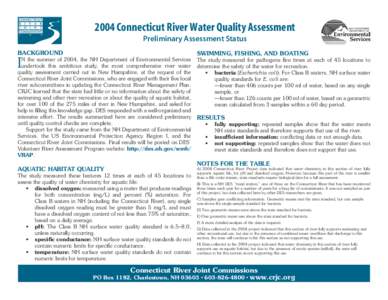 2004 Connecticut River Water Quality Assessment Preliminary Assessment Status BACKGROUND I