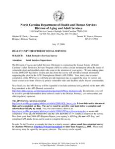 North Carolina Department of Health and Human Services Division of Aging and Adult Services 2101 Mail Service Center • Raleigh, North Carolina[removed]Tel[removed] • Fax No[removed]Michael F. Easley, Gov