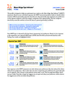 Myers-Briggs Type Indicator® Profile JANE SAMPLE / ENFP October 28, 2009