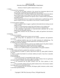 Andrew G. Lee, MD University of Iowa, Dept. of Ophthalmology & Visual Sciences Summary of status for global evaluation forms as a tool I. Validity A. Process of tool construction