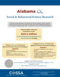 Alabama Social & Behavioral Science Research Federally-supported social and behavioral science research yields important findings that contribute to a healthier, safer, and more prosperous population. This support repres