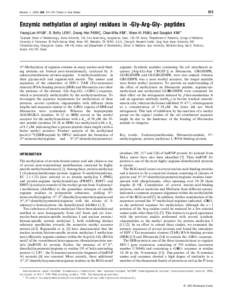 573  Biochem. J[removed], 573–578 (Printed in Great Britain) Enzymic methylation of arginyl residues in -Gly-Arg-Gly- peptides Young-Lan HYUN*, D. Betty LEW†, Seung Hee PARK‡, Chan-Wha KIM*, Woon Ki PAIK§ and S