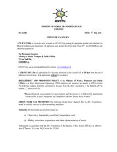 MINISTRY OF WORKS, TRANSPORT & PUBLIC UTILITIES DATE: 17th May 2014 NOEMPLOYER VACANCIES