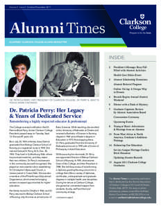 Volume 3 Issue 2 October/November[removed]Alumni Times QUARTERLY CLARKSON COLLEGE ALUMNI NEWSLETTER  INSIDE: