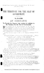 [Extract from Commonwealth of Australia Gazette. No. 15, dated 11 th March, [removed]THE TERRITORY FOR THE SEAT OF GOVERNMENT. No. 10 of 1938.