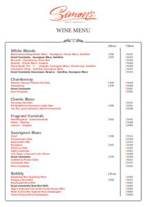 WINE MENU 250ml 750ml  White Blends