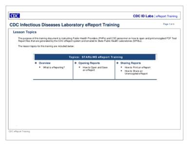 CDC ID Labs | eReport Training  CDC Infectious Diseases Laboratory eReport Training Page 1 of 4