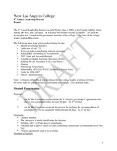 West Los Angeles College 4th Annual Leadership Retreat Report The 4th Annual Leadership Retreat was held Friday, June 3, 2005, at the Marina Del Rye Hotel, Marina Del Rye, and California. Dr. Kikanza Nuri Robins was the 