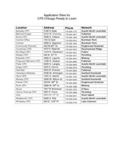 Application Sites for CPS Chicago Ready to Learn Location Address