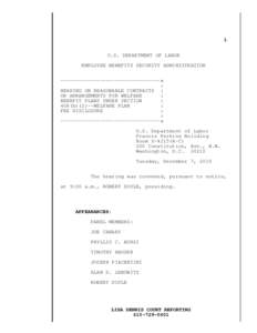 1 U.S. DEPARTMENT OF LABOR EMPLOYEE BENEFITS SECURITY ADMINISTRATION ---------------------------------x : HEARING ON REASONABLE CONTRACTS :