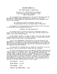 ORDINANCE NUMBER 89-1 THE COMMISSIONERS OF BELLEFONTE AN ADDITION TO THE BUILDING AND PLUMBING RULES AND REGULATIONS ORDINANCE OF THE TOWN OF BELLEFONTE Be it ordained by the Commissioners of the Town of Bellefonte that 