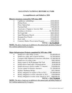 Geography of the United States / Culture / Kalaupapa Leprosy Settlement and National Historical Park / Molokai / Kalaupapa /  Hawaii / Kalawao County /  Hawaii / National Park Service / Cultural resources management / National Historic Preservation Act / Hawaii / Leper colonies / Historic preservation