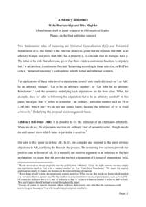 Arbitrary Reference Wylie Breckenridge and Ofra Magidor (Penultimate draft of paper to appear in Philosophical Studies Please cite the final published version) Two fundamental rules of reasoning are Universal Generalisat