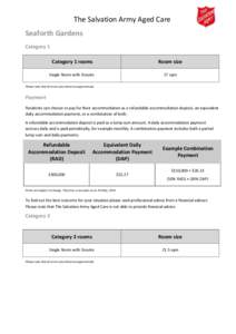 The Salvation Army Aged Care Seaforth Gardens Category 1 Category 1 rooms  Room size