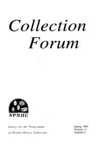 Collection Forum SPNHC Society for