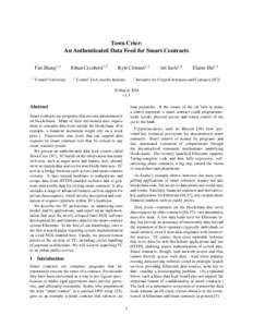 Town Crier: An Authenticated Data Feed for Smart Contracts Fan Zhang1,3 1  Cornell University