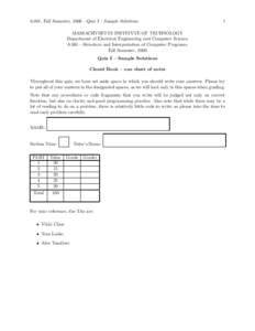 6.001, Fall Semester, 2006—Quiz I – Sample Solutions  1 MASSACHVSETTS INSTITVTE OF TECHNOLOGY Department of Electrical Engineering and Computer Science