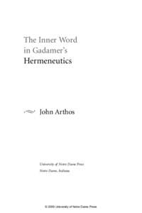 The Inner Word in Gadamer’s Hermeneutics  John Arthos