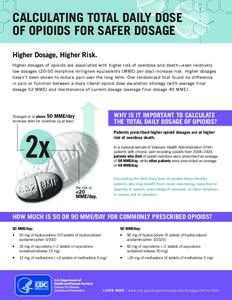 CALCULATING TOTAL DAILY DOSE OF OPIOIDS FOR SAFER DOSAGE Higher Dosage, Higher Risk. Higher dosages of opioids are associated with higher risk of overdose and death—even relatively low dosagesmorphine milligram