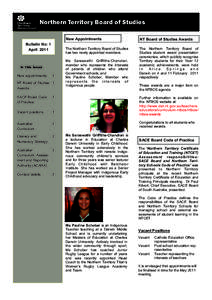 Northern Territory Board of Studies  Bulletin No: 1 April[removed]In this issue