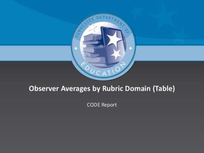 Observer Averages by Rubric Domain (Table) CODE Report Purpose of this Report  This report provides observers’ average score by rubric indicator/domain to target inter-rater reliability.