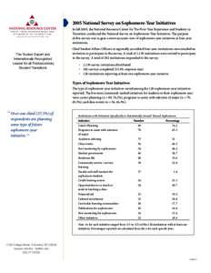 2005 National Survey on Sophomore-Year Initiatives F I R S T- Y E A R E X P E R I E N C E ® A N D STUDENTS IN TRANSITION UNIVERSITY OF SOUTH CAROLINA  The Trusted Expert and