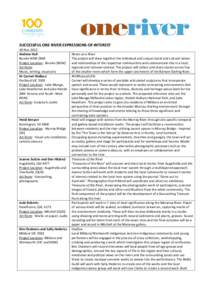 SUCCESSFUL ONE RIVER EXPRESSIONS-OF-INTEREST 30 Nov 2012 Andrew Hull Bourke NSW 2840 Project Location: Bourke [NSW] Art Form: