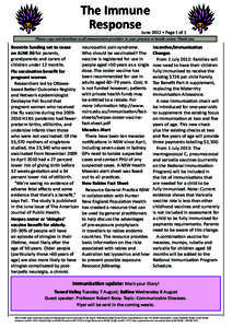 The Immune Response June 2012 • Page 1 of 1  Please copy and distribute to all immunisation providers in your practice or health centre. Thank you.
