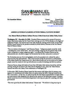 Contact  Kenneth Shoji Office of Public Affairs San Manuel Band of Mission Indians Ph: [removed]