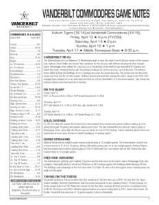 VANDERBILT COMMODORES GAME NOTES  Vanderbilt Athletic Communications H 2601 Jess Neely Dr. Nashville, TN[removed]Phone: [removed]H Fax: [removed]Baseball Contact: Kyle Parkinson H Phone: [removed]H Email: kyle.