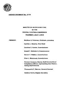 Government / Ellen L. Weintraub / Cynthia L. Bauerly / Matthew S. Petersen / Agenda / Donald F. McGahn II / Petersen / Politics / Minutes / Meetings / Parliamentary procedure / Federal Election Commission