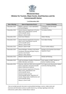 Minister diaries - Minister for Tourism, Major Events, Small Business and the Commonwealth Games