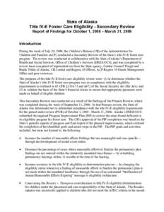 State of Alaska Title IV-E Foster Care Eligibility - Secondary Review