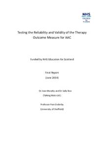 Testing the Reliability and Validity of the Therapy Outcome Measure for AAC Funded by NHS Education for Scotland  Final Report