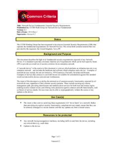 Common Criteria Recognition Arrangement  Development Board CCDB NDF cPP WG Title: Network Device Fundamentals Essential Security Requirements