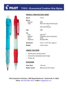 PRODUCT SPECIFICATION SHEET Item # Barrel Material Color